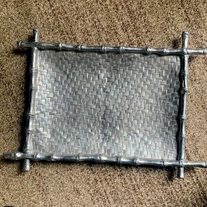Mariposa bamboo ottoman, silver tray